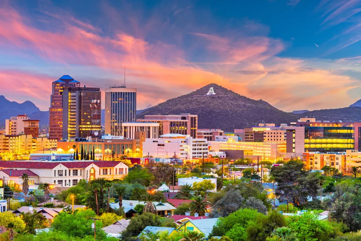 Tucson skyline at sunset with A Mountain